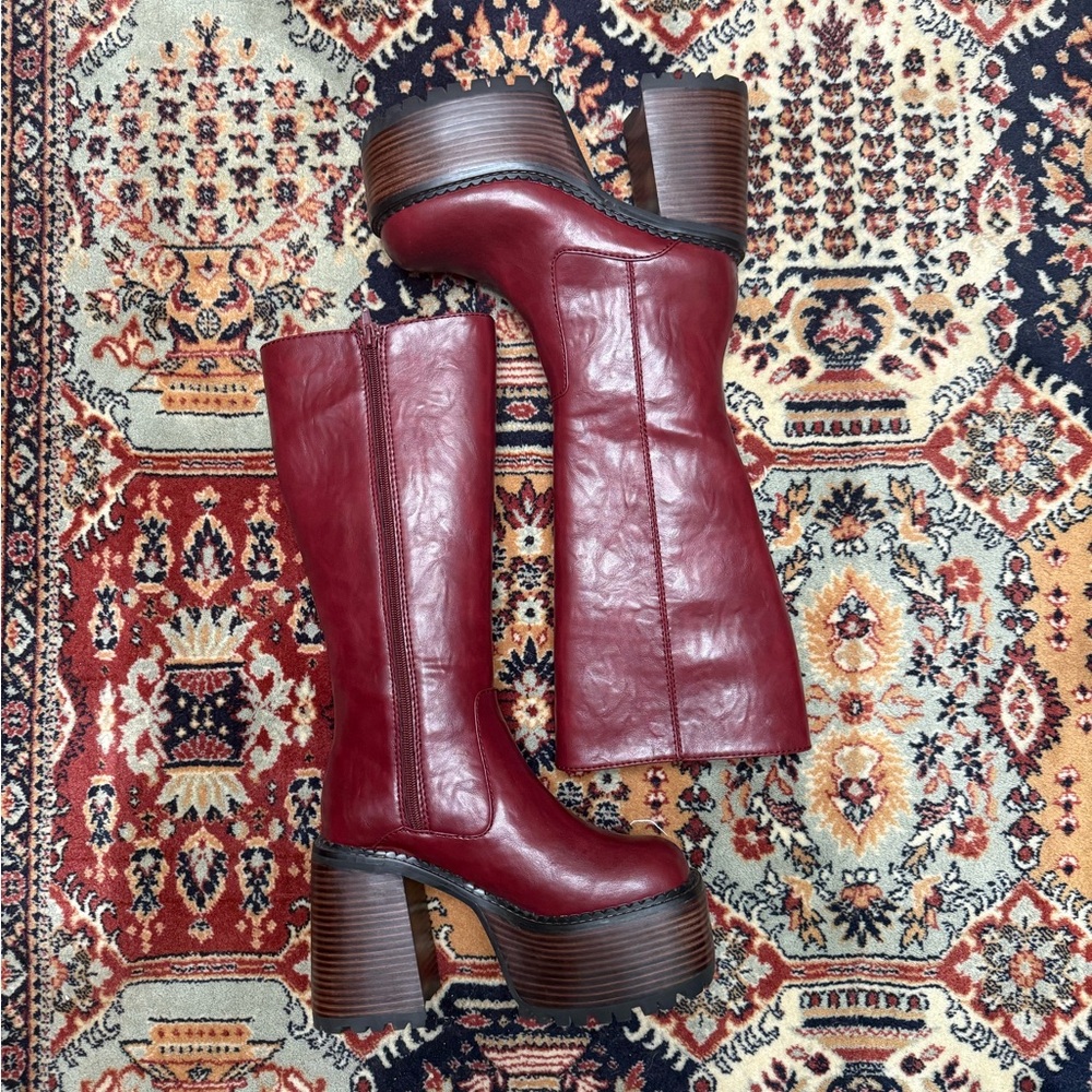 Dolls Kill x Delias Vintage Soul Burgundy Platform Boots